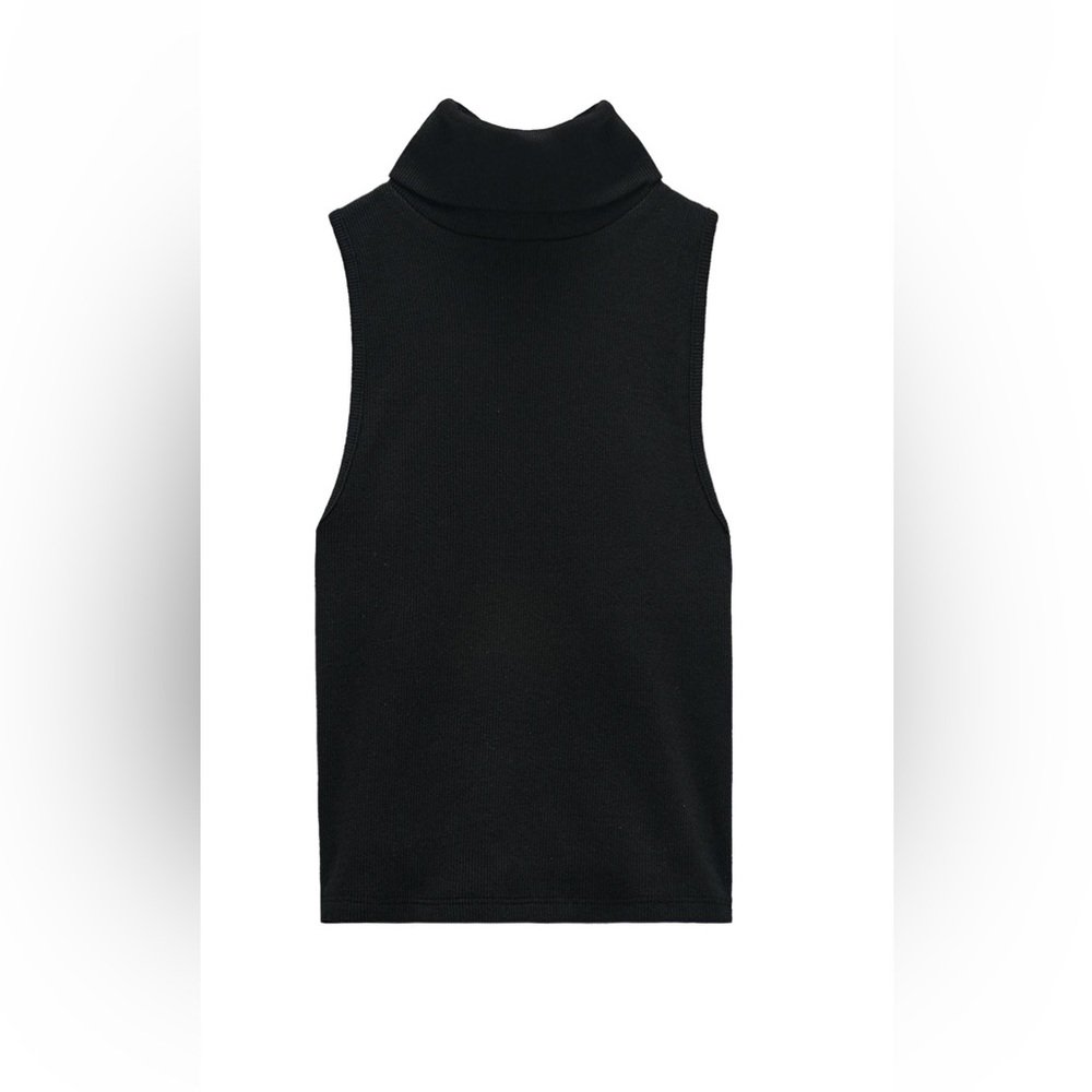 Zara Black Sleeveless Turtleneck Top